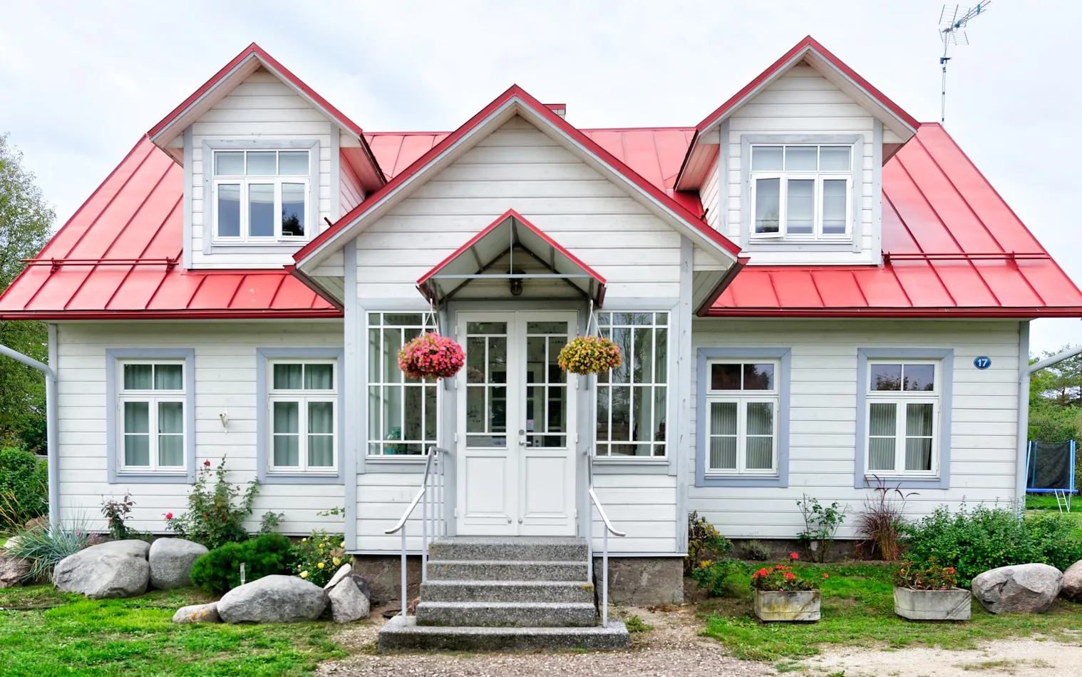 white and red house