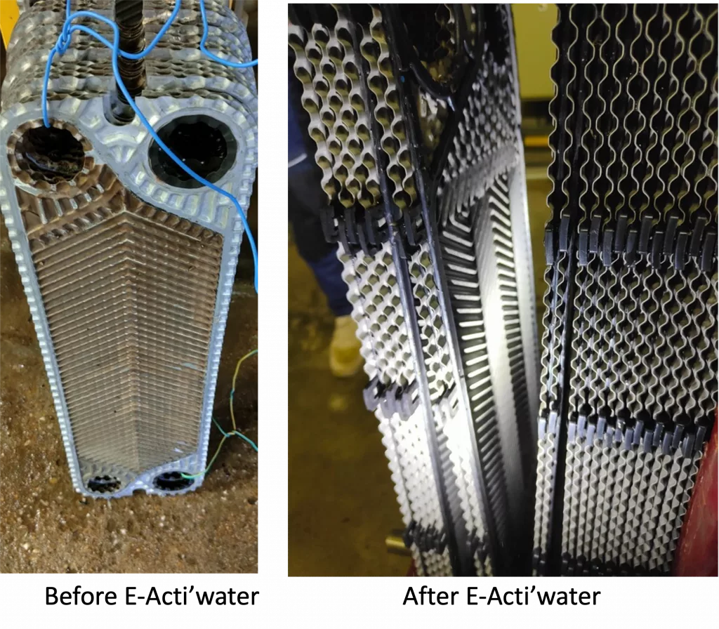 Before and after image for a heat exchanger and its cleanliness.  